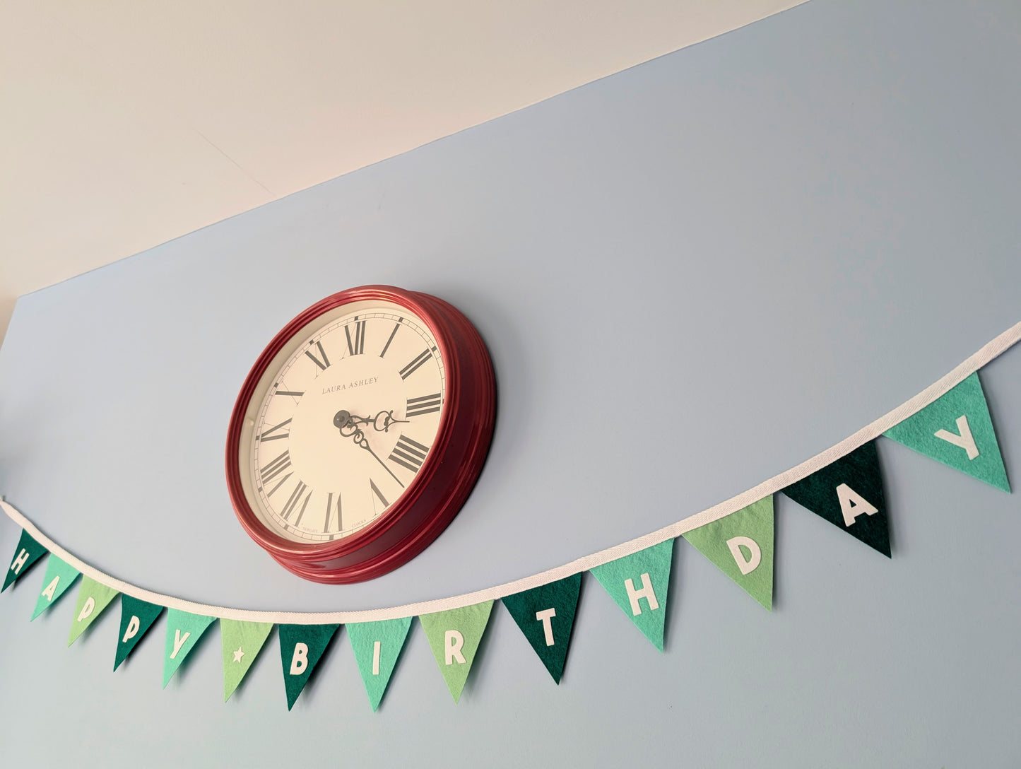 Felt Happy Birthday Bunting in Sea Greens - Smaller Size, Single Tier