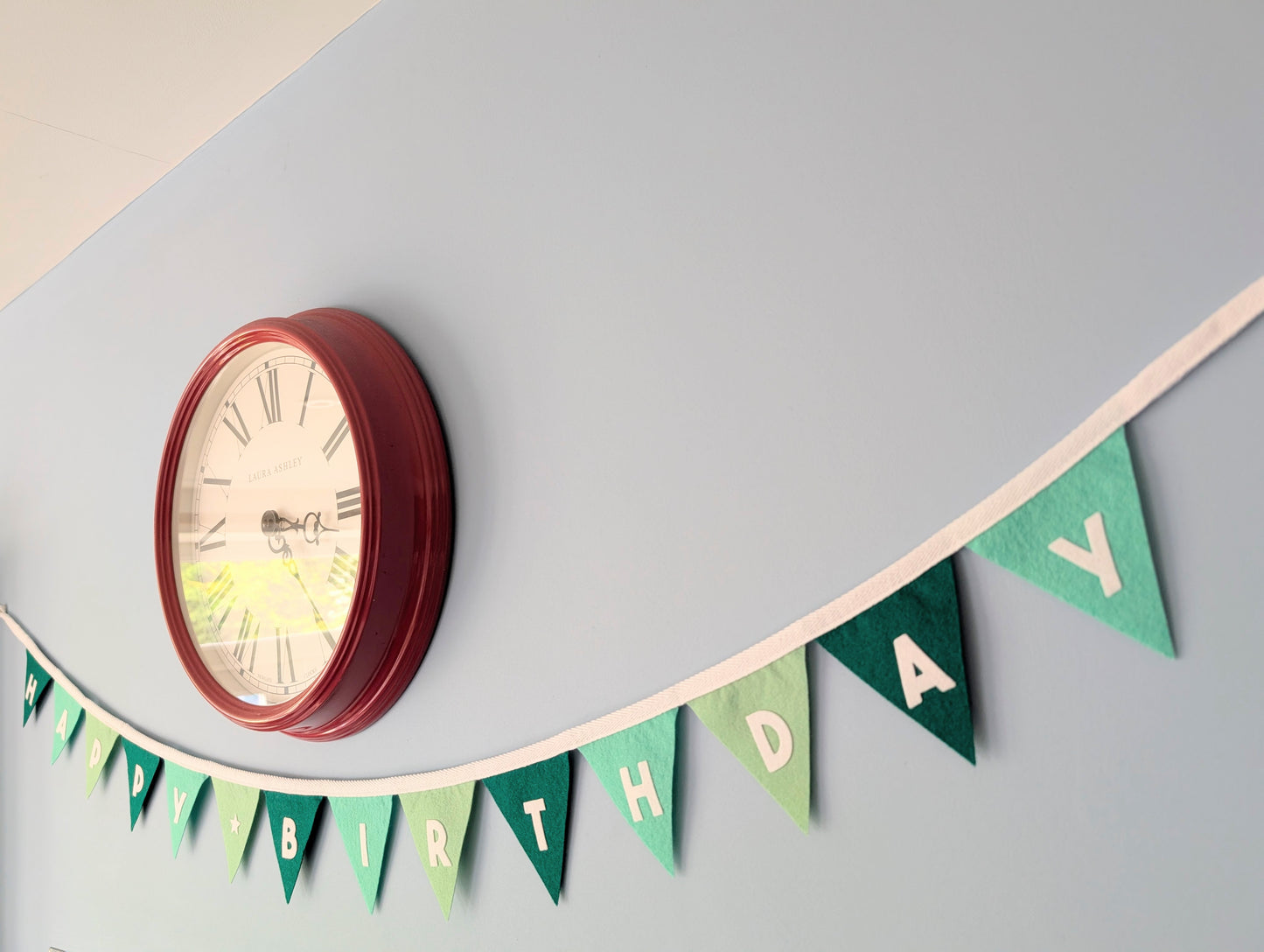 Felt Happy Birthday Bunting in Sea Greens - Smaller Size, Single Tier