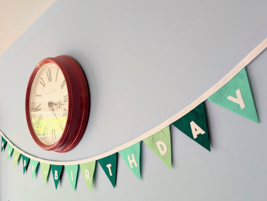 Felt Happy Birthday Bunting in Sea Greens - Smaller Size, Single Tier