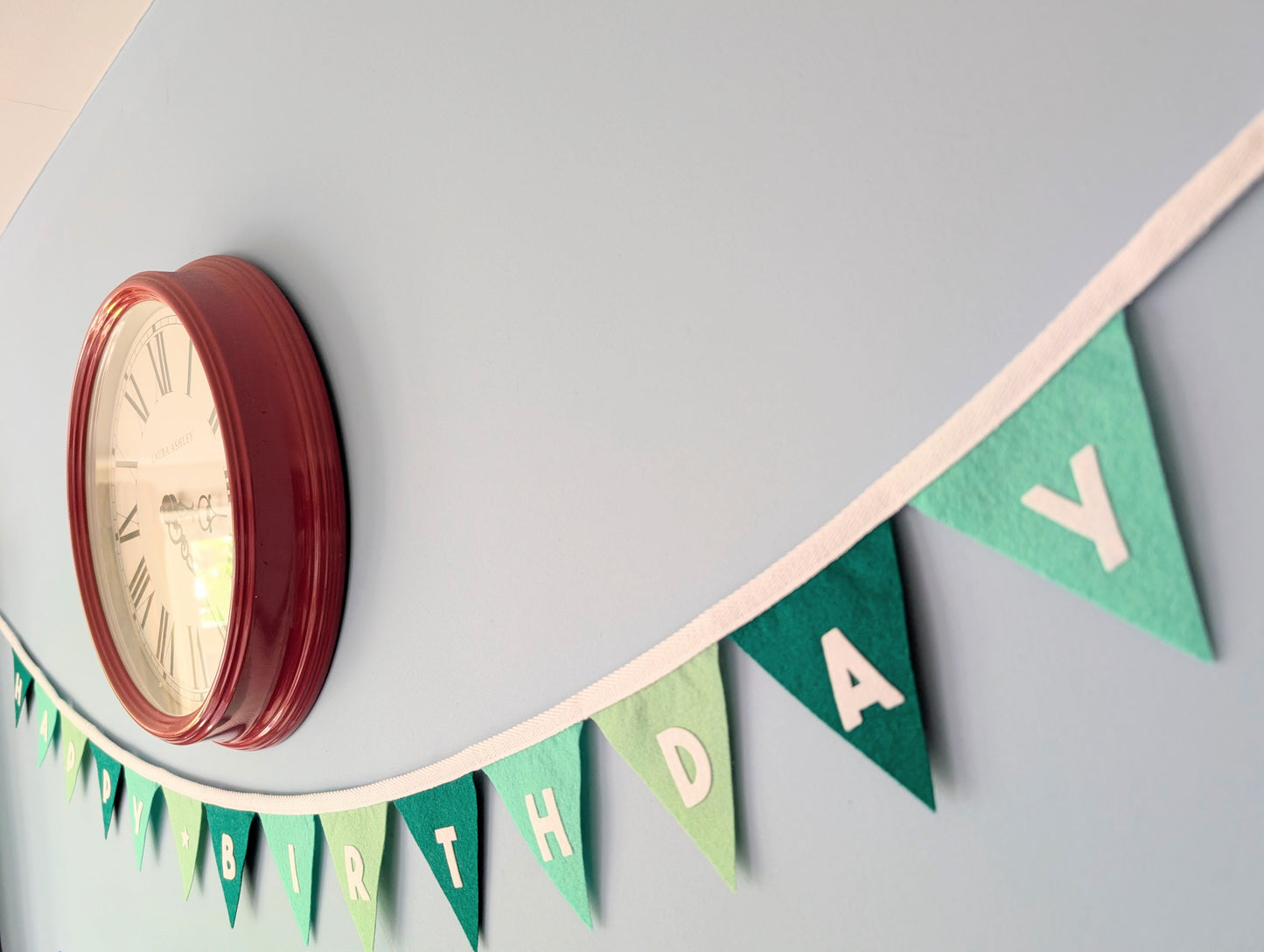 Felt Happy Birthday Bunting in Sea Greens - Smaller Size, Single Tier