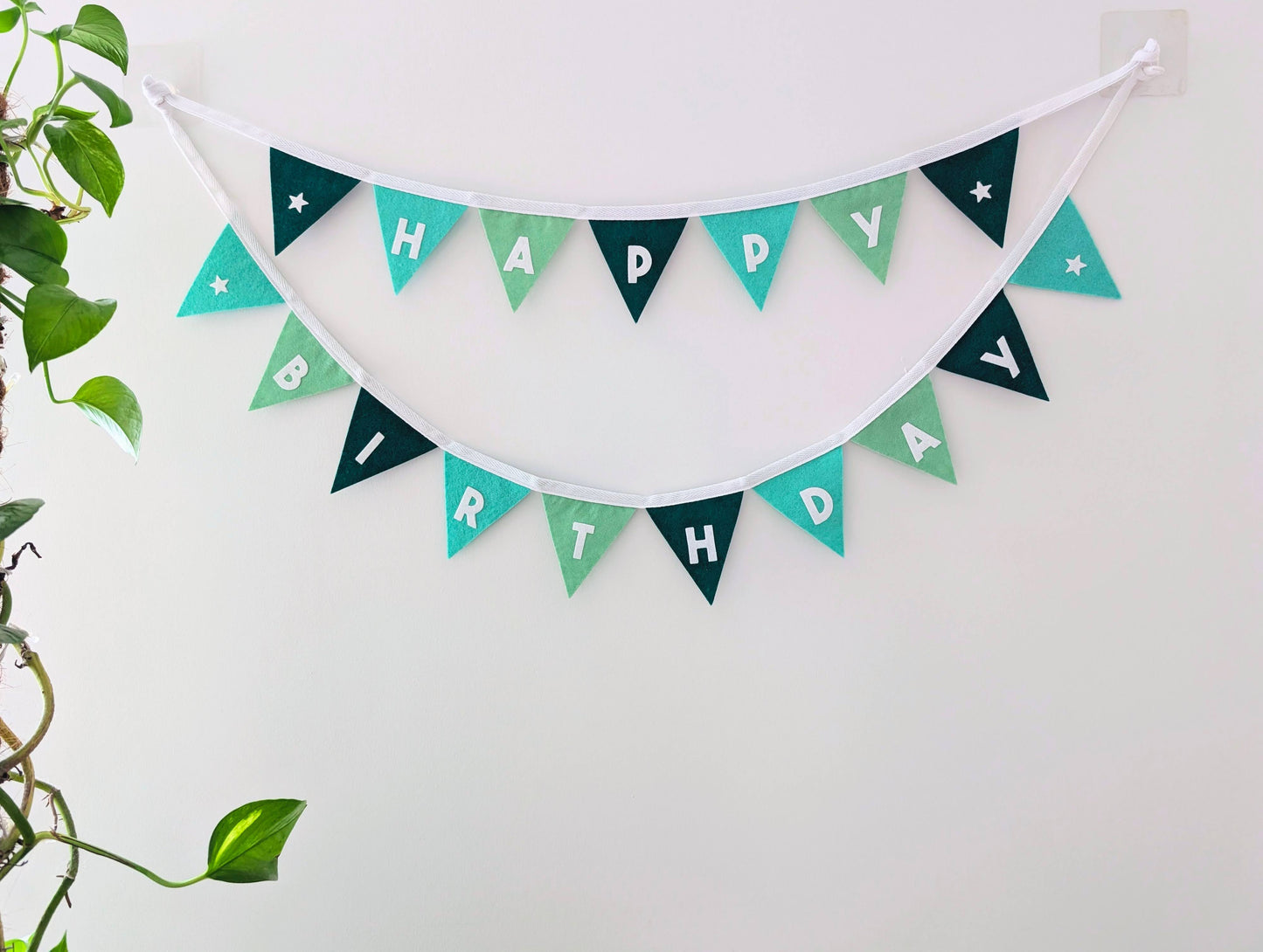 Felt Happy Birthday Bunting in Sea Greens - Smaller Size, Two Tiers