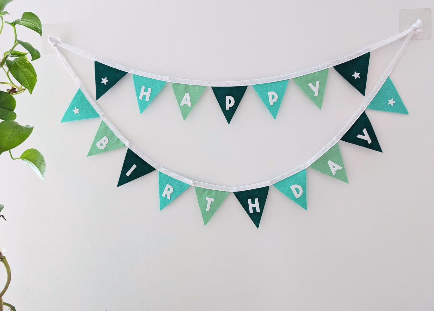 Felt Happy Birthday Bunting in Sea Greens - Smaller Size, Two Tiers