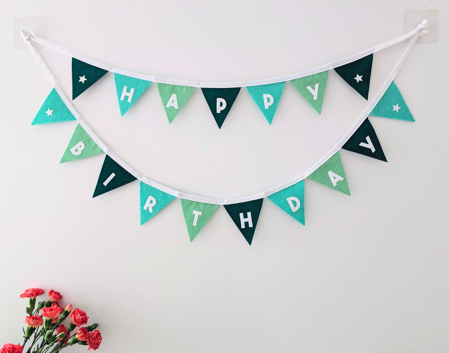 Felt Happy Birthday Bunting in Sea Greens - Smaller Size, Two Tiers