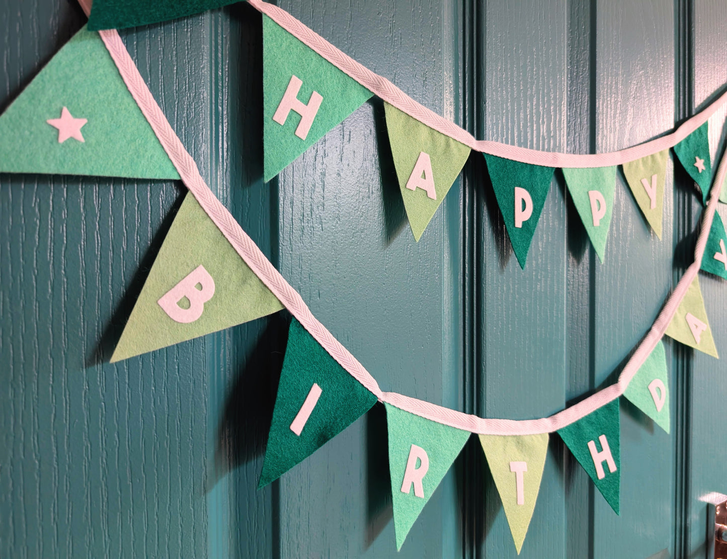 Felt Happy Birthday Bunting in Sea Greens - Smaller Size, Two Tiers