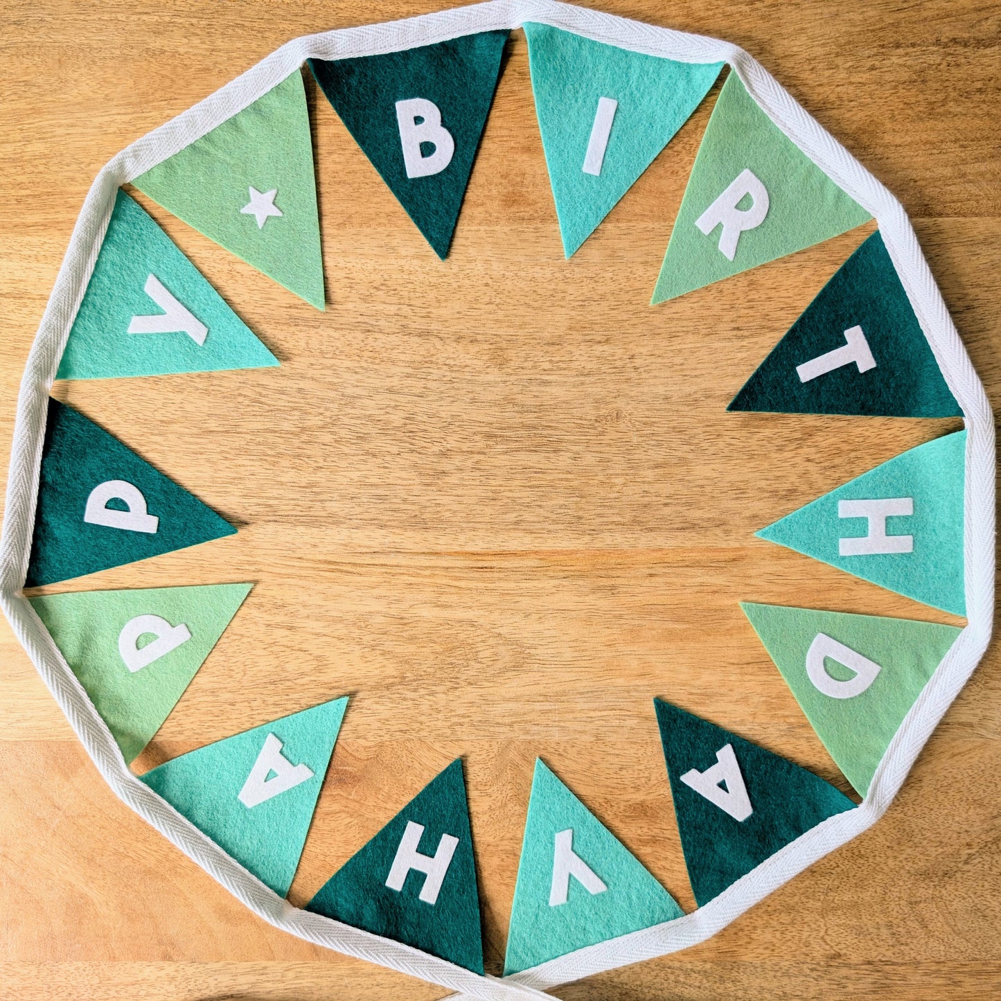 Felt Happy Birthday Bunting in Sea Greens - Smaller Size, Single Tier