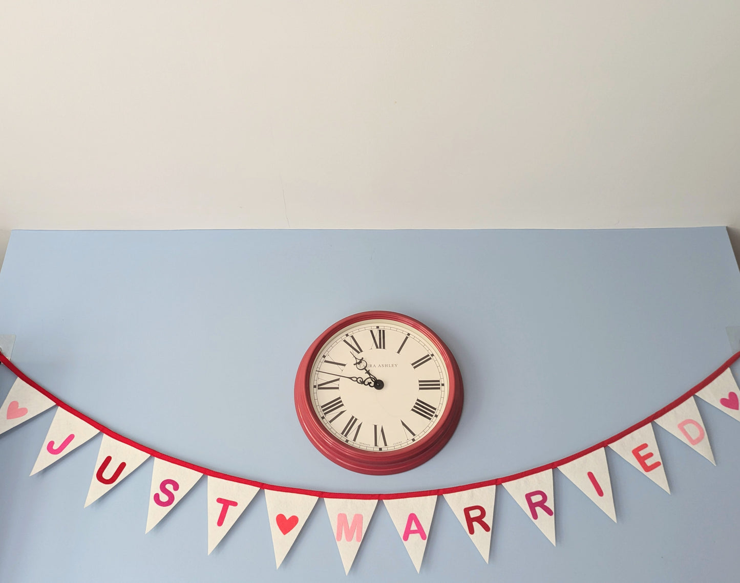 Just Married Felt Bunting - Wedding Banner in Pinks, Red and Ivory