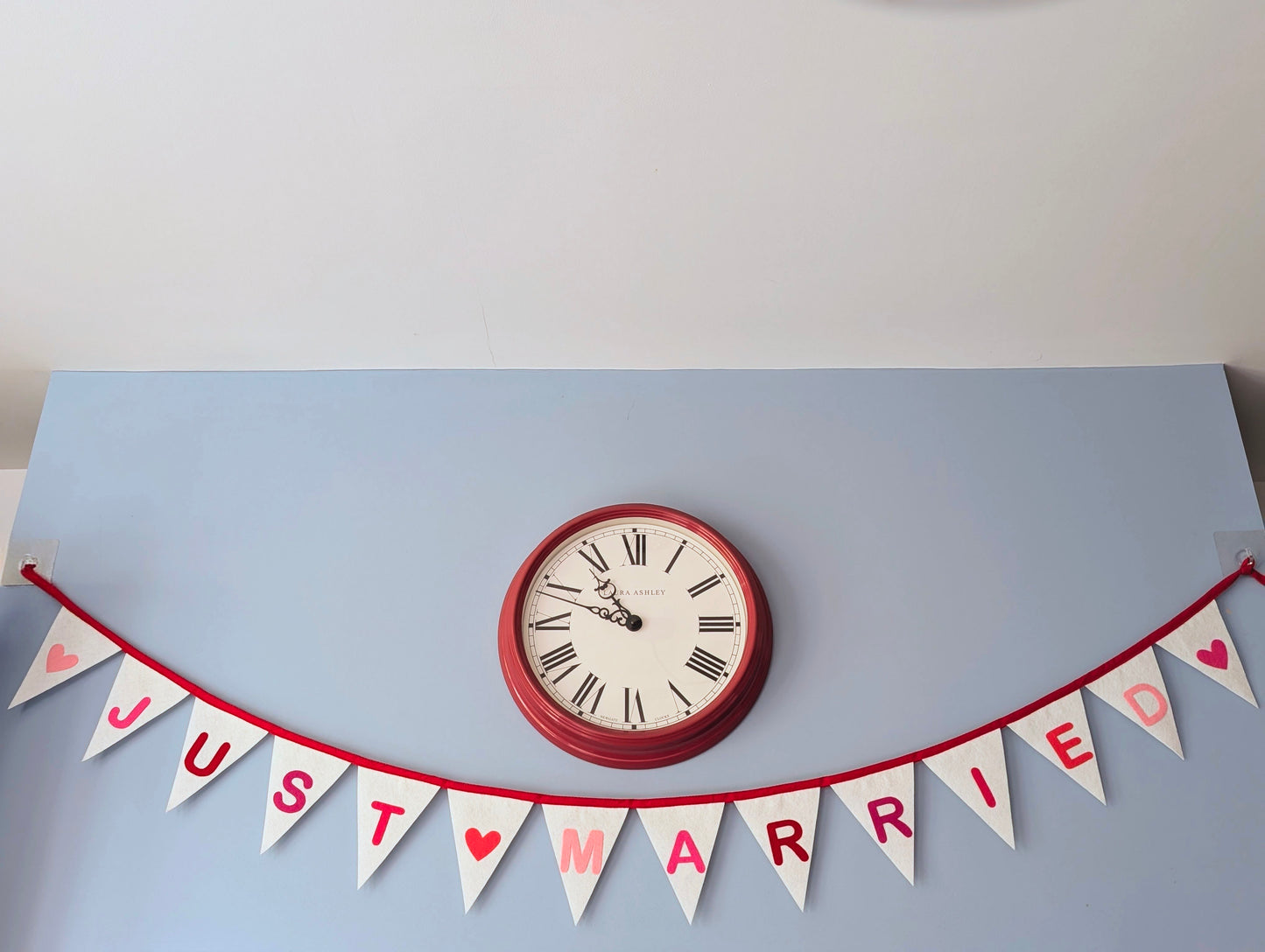Just Married Felt Bunting - Wedding Banner in Pinks, Red and Ivory