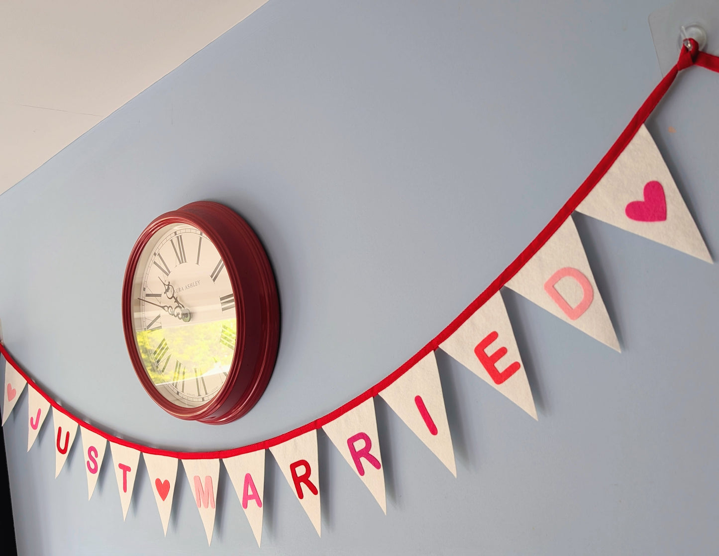 Just Married Felt Bunting - Wedding Banner in Pinks, Red and Ivory