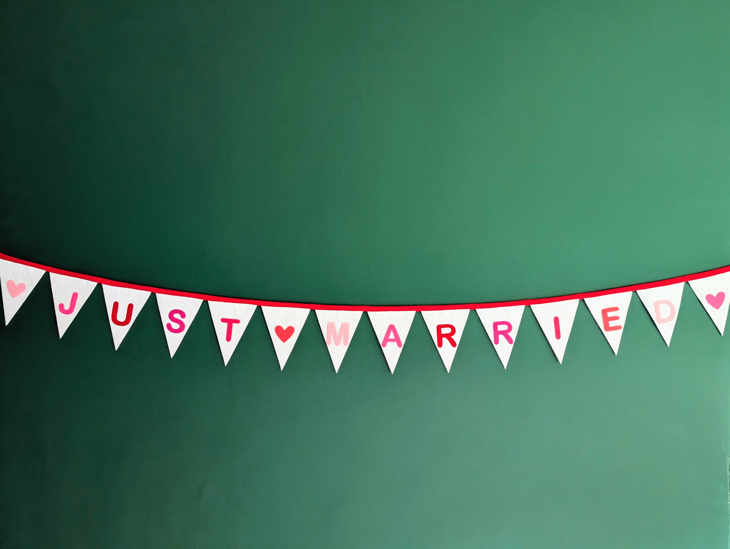Just Married Felt Bunting - Wedding Banner in Pinks, Red and Ivory