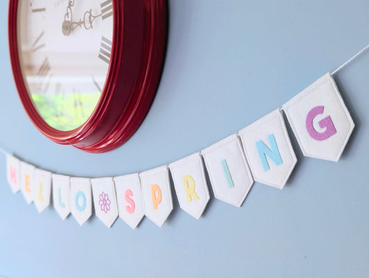 Felt 'Hello Spring' bunting: Handmade Pastel Banner