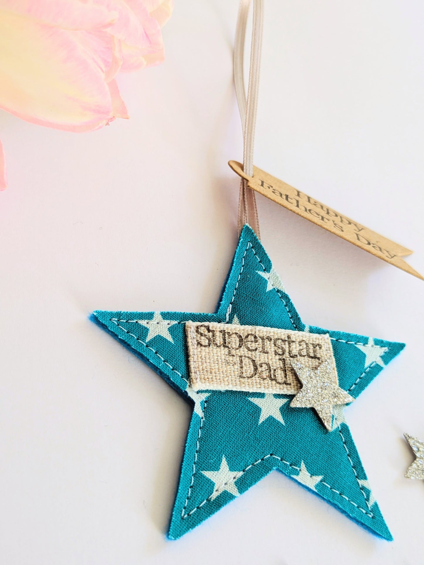 'Superstar Dad' hanging star decoration with recycled plantable wildflower seed backing card