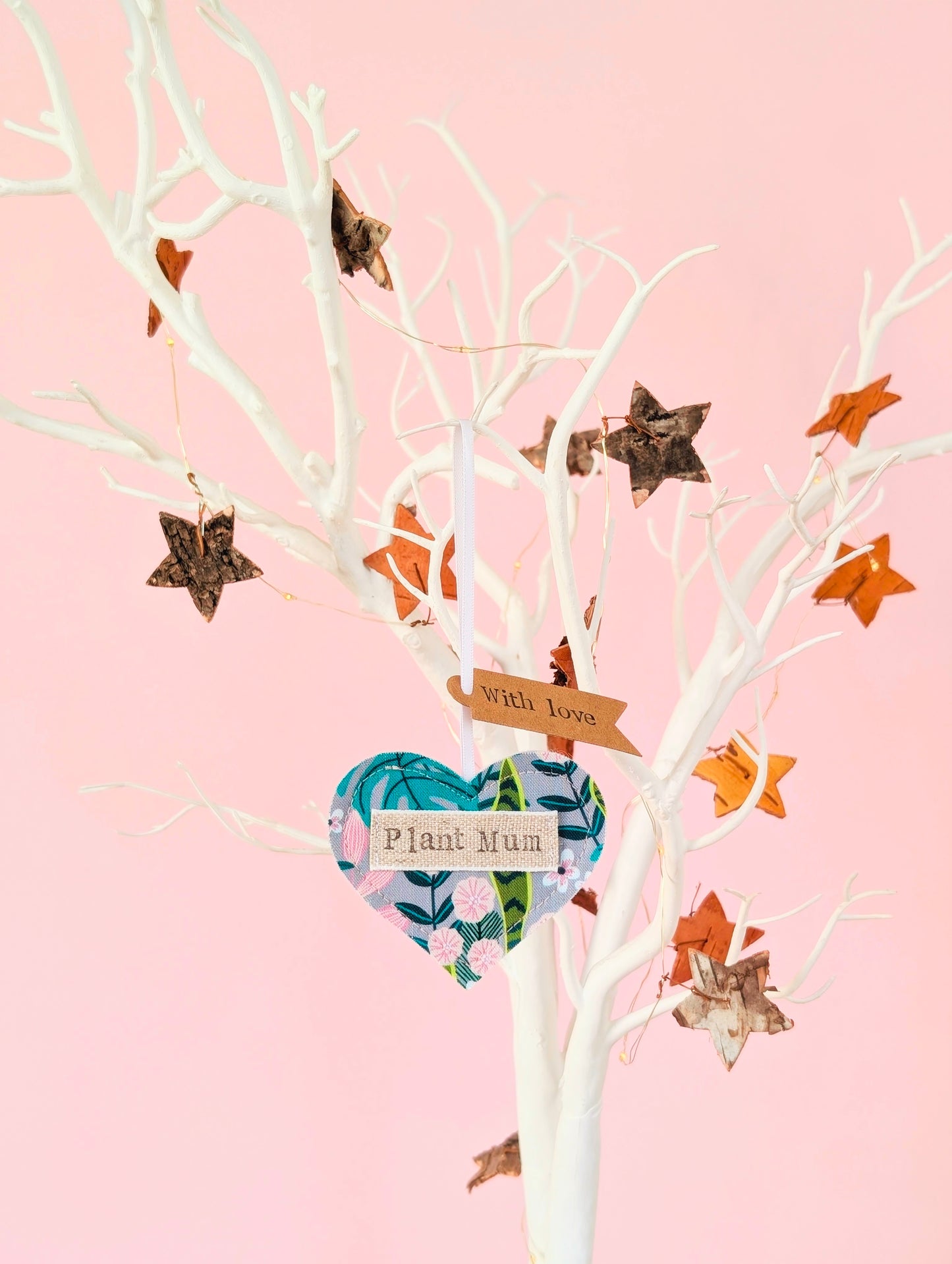 'Plant mum' hanging heart decoration with recycled plantable wildflower seed backing card
