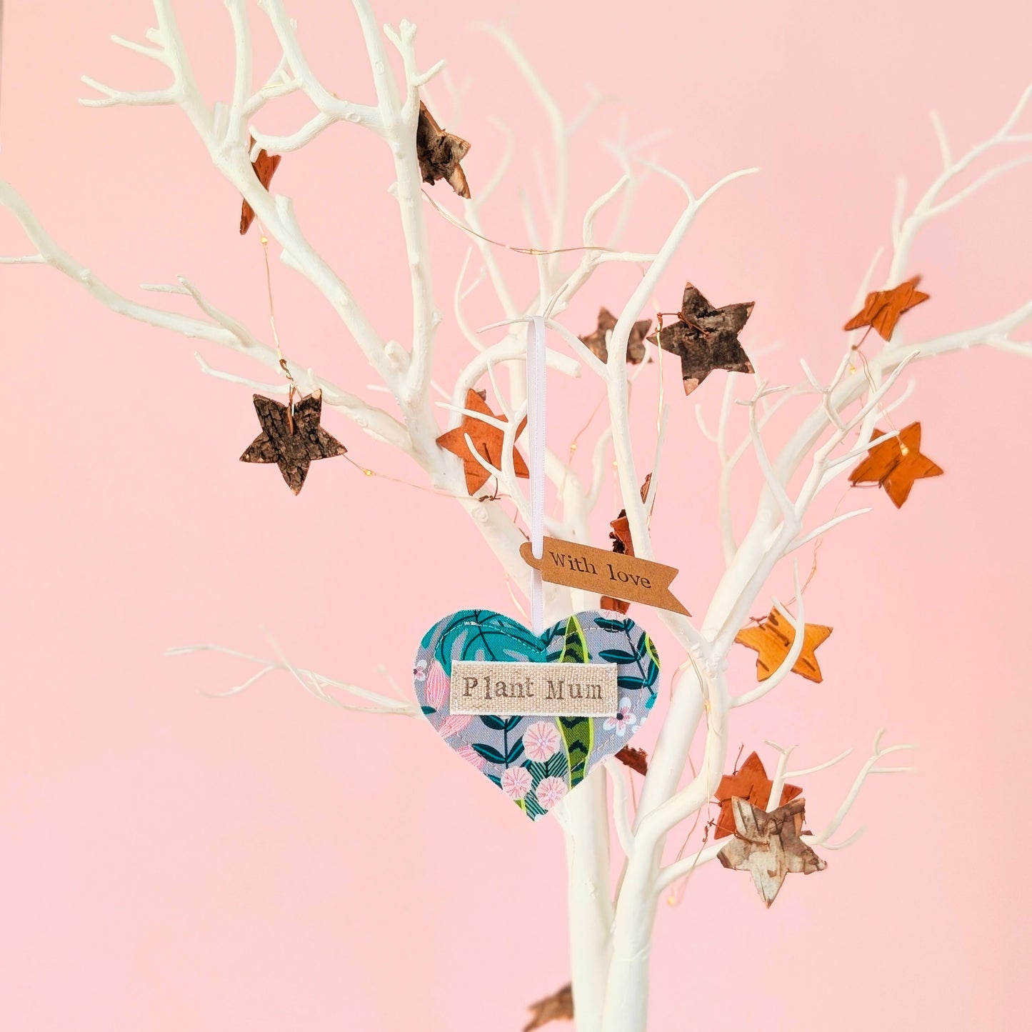 'Plant mum' hanging heart decoration with recycled plantable wildflower seed backing card