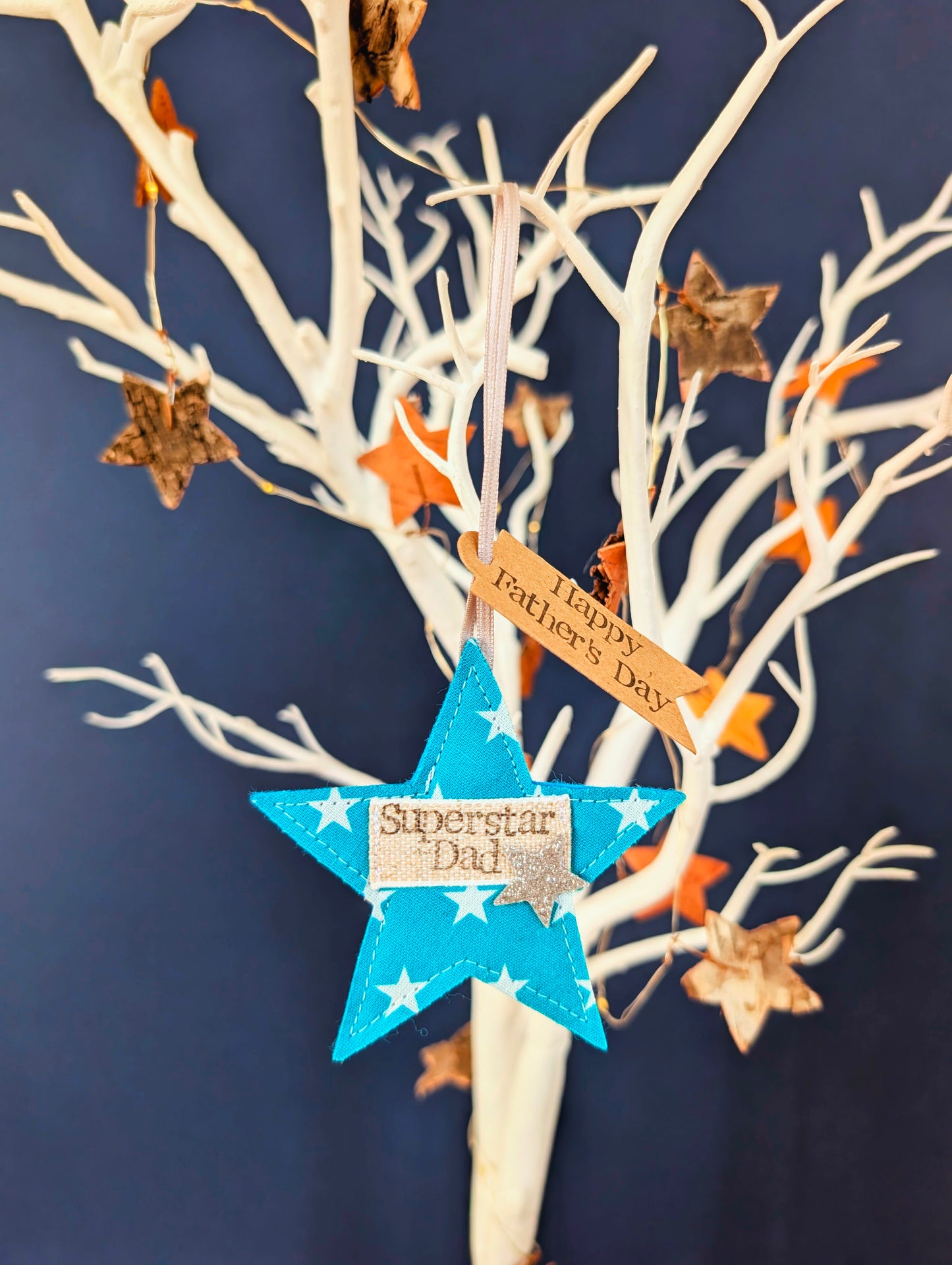 'Superstar Dad' hanging star decoration with recycled plantable wildflower seed backing card