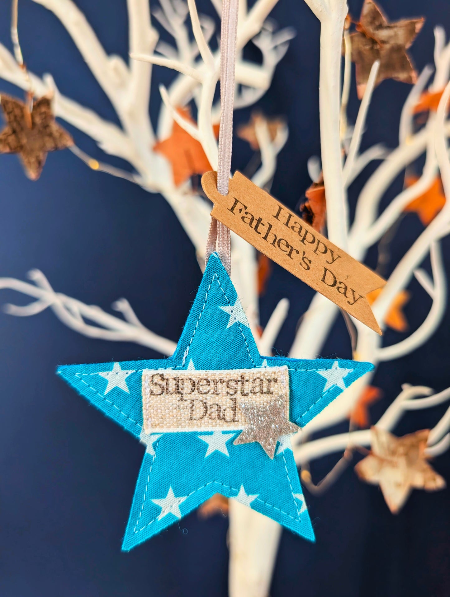 'Superstar Dad' hanging star decoration with recycled plantable wildflower seed backing card