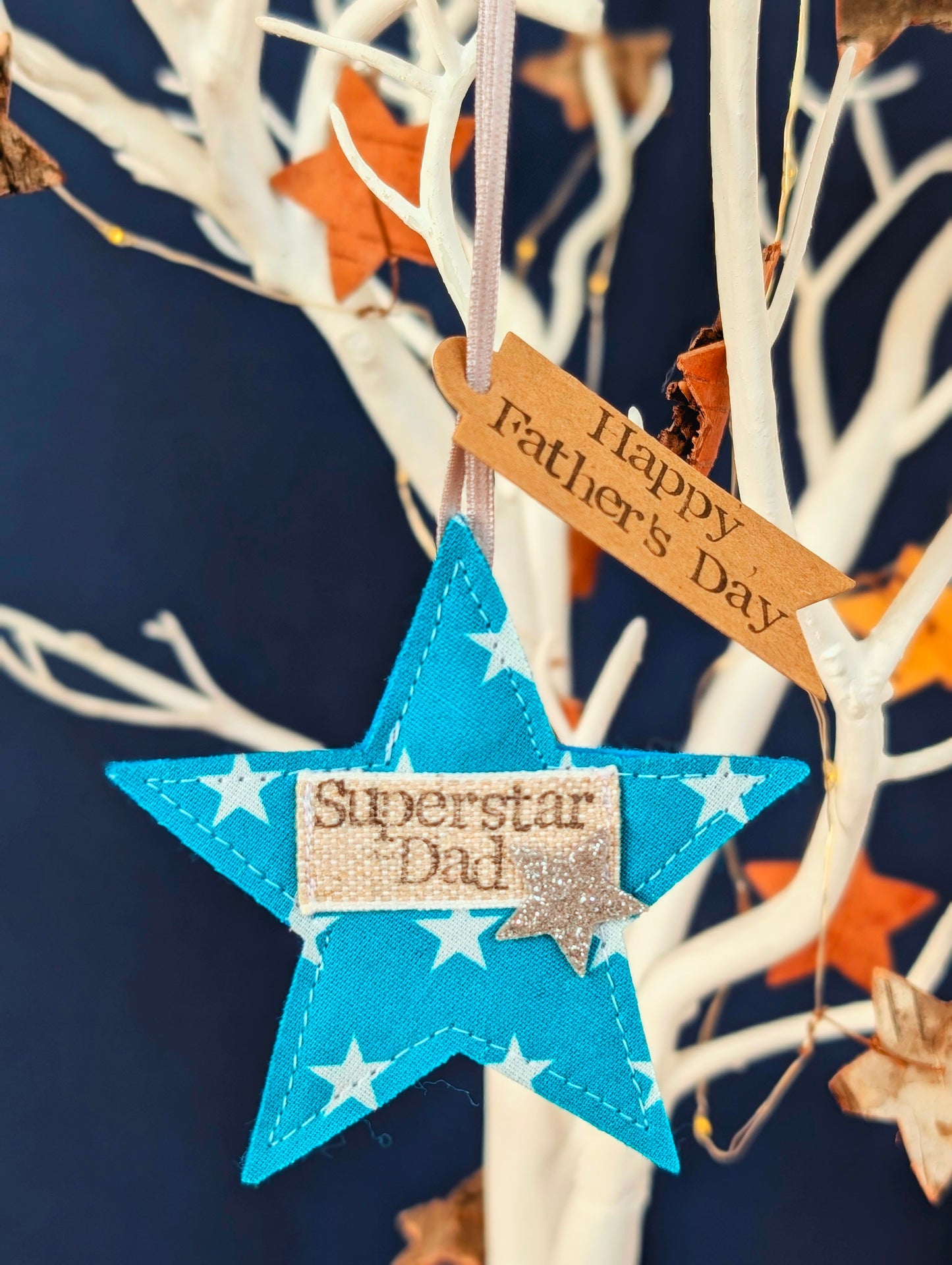 'Superstar Dad' hanging star decoration with recycled plantable wildflower seed backing card