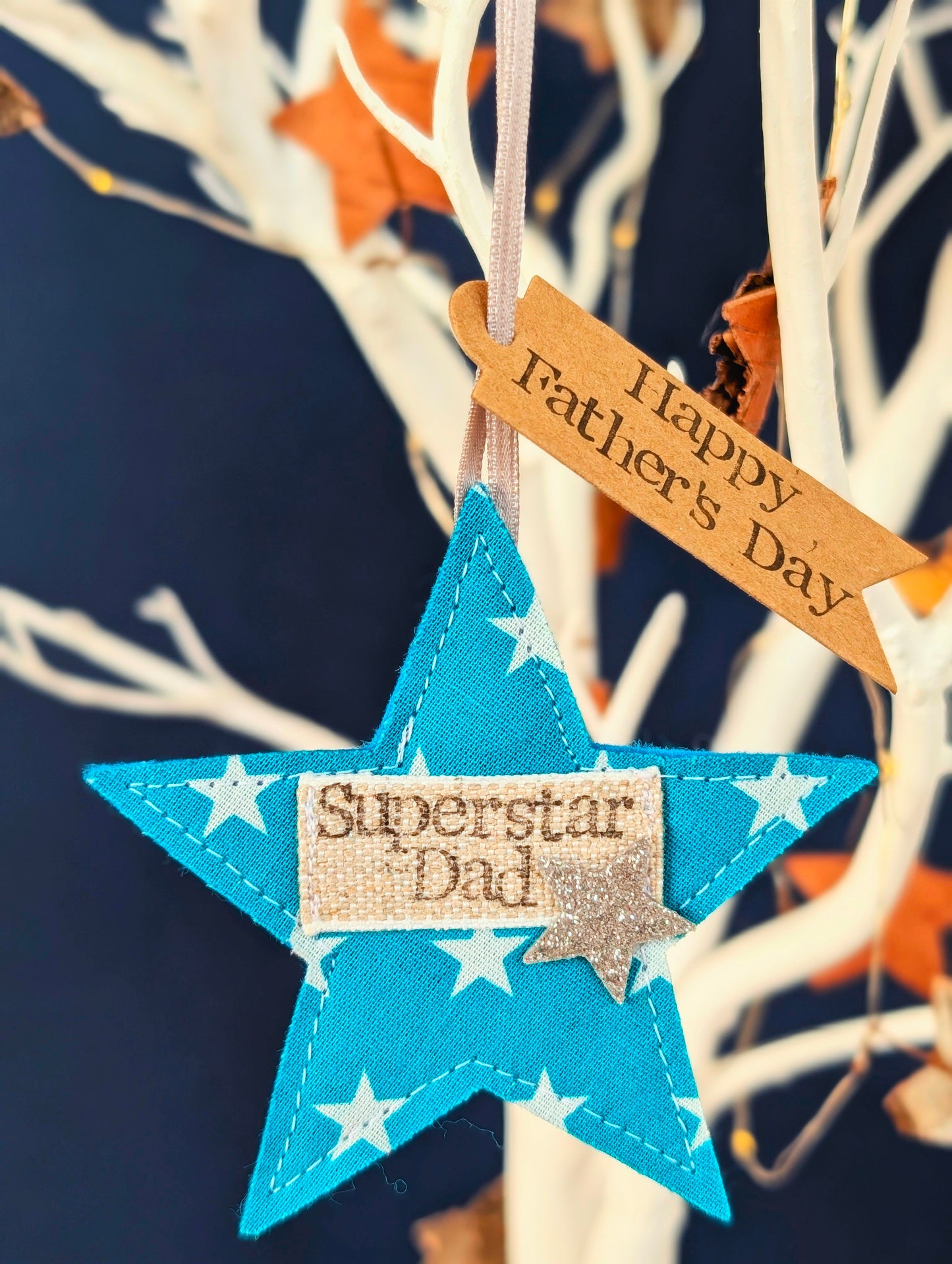 'Superstar Dad' hanging star decoration with recycled plantable wildflower seed backing card