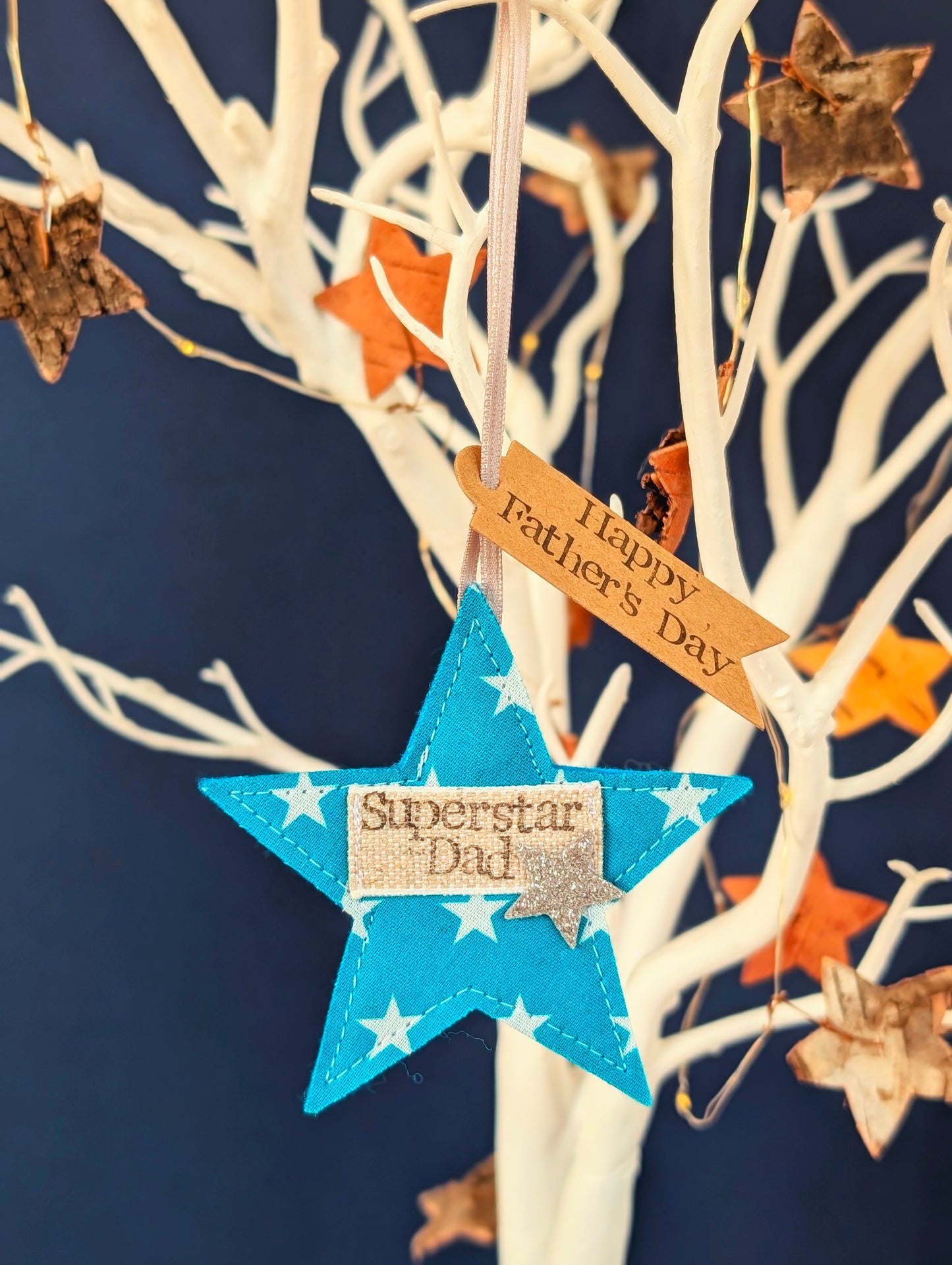 'Superstar Dad' hanging star decoration with recycled plantable wildflower seed backing card