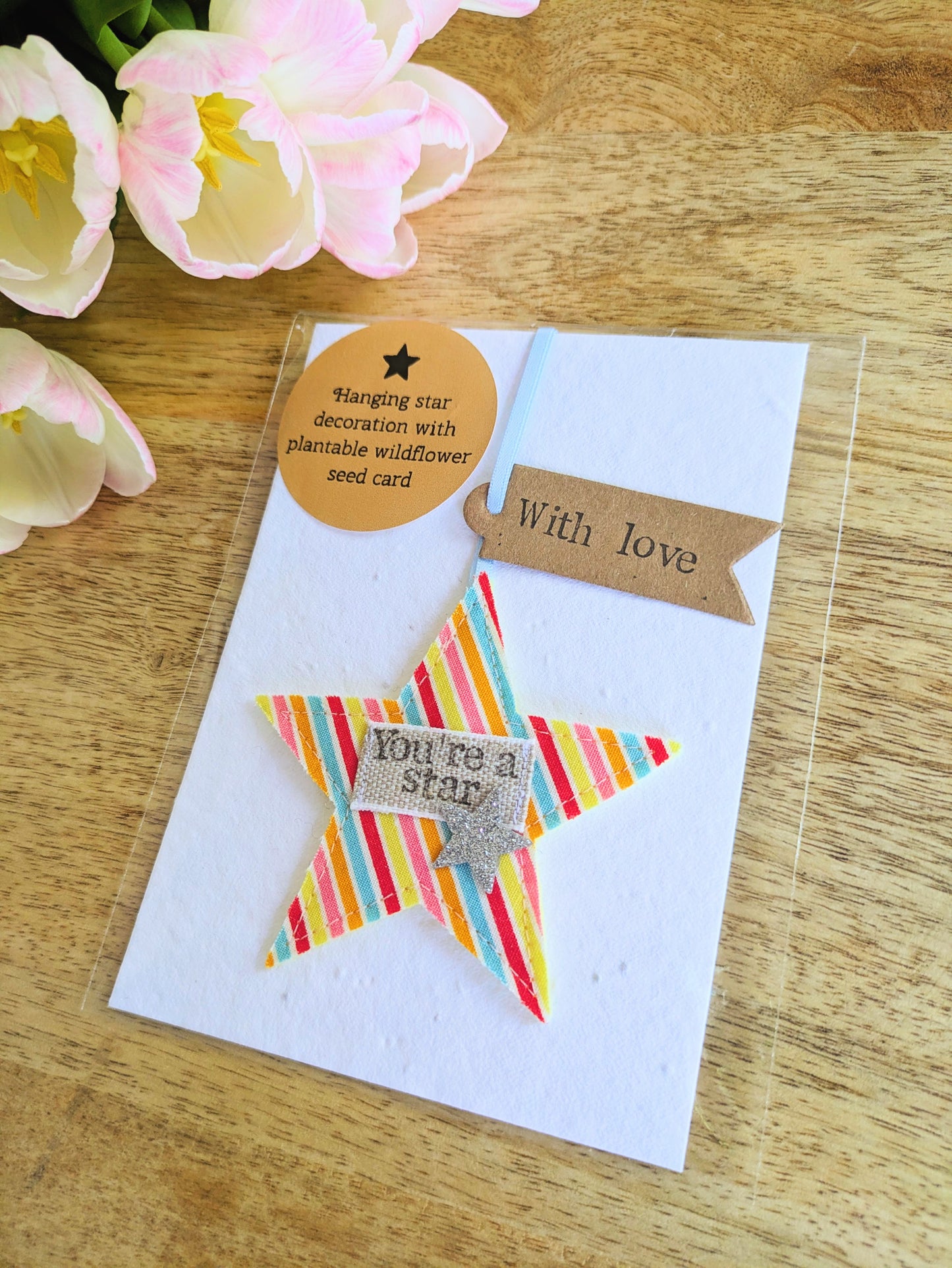 'You're a star' hanging star decoration with plantable wildflower seed backing card