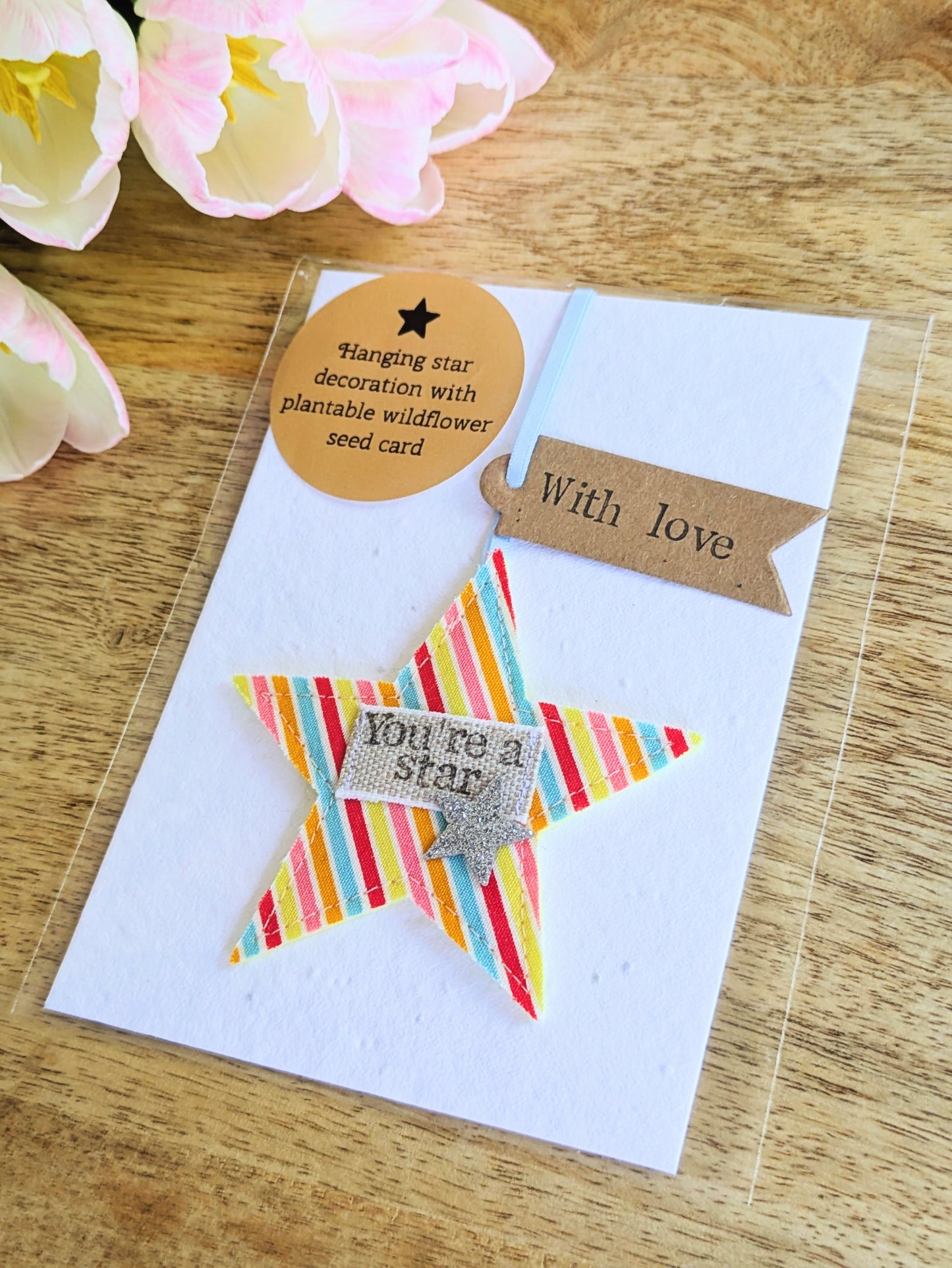 'You're a star' hanging star decoration with plantable wildflower seed backing card