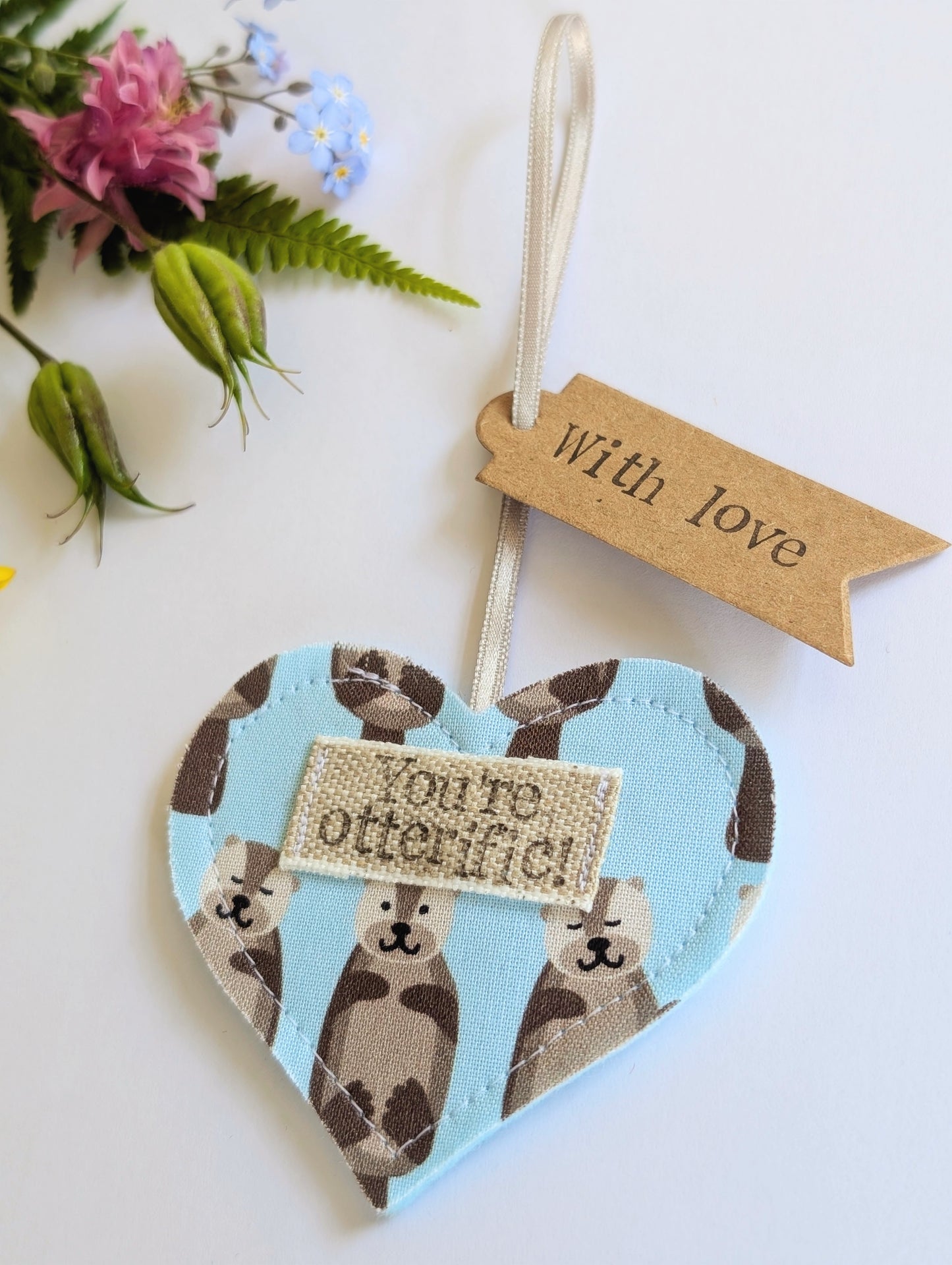 'You're otterific!' hanging heart decoration with plantable wildflower seed backing card