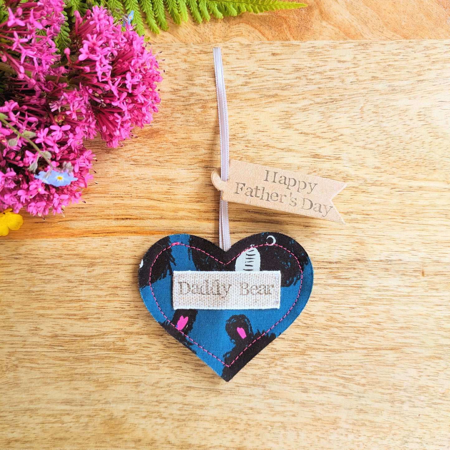 Daddy Bear Hanging Heart Decoration with Plantable Wildflower Seed Backing Card