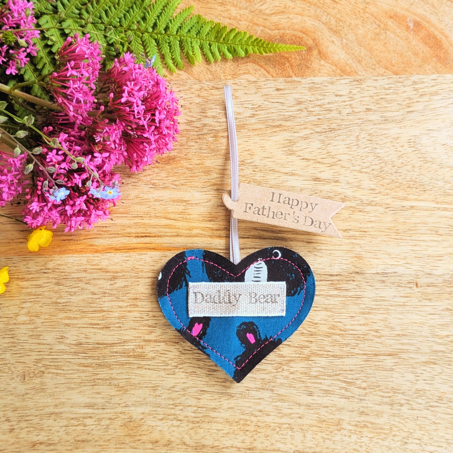 Daddy Bear Hanging Heart Decoration with Plantable Wildflower Seed Backing Card