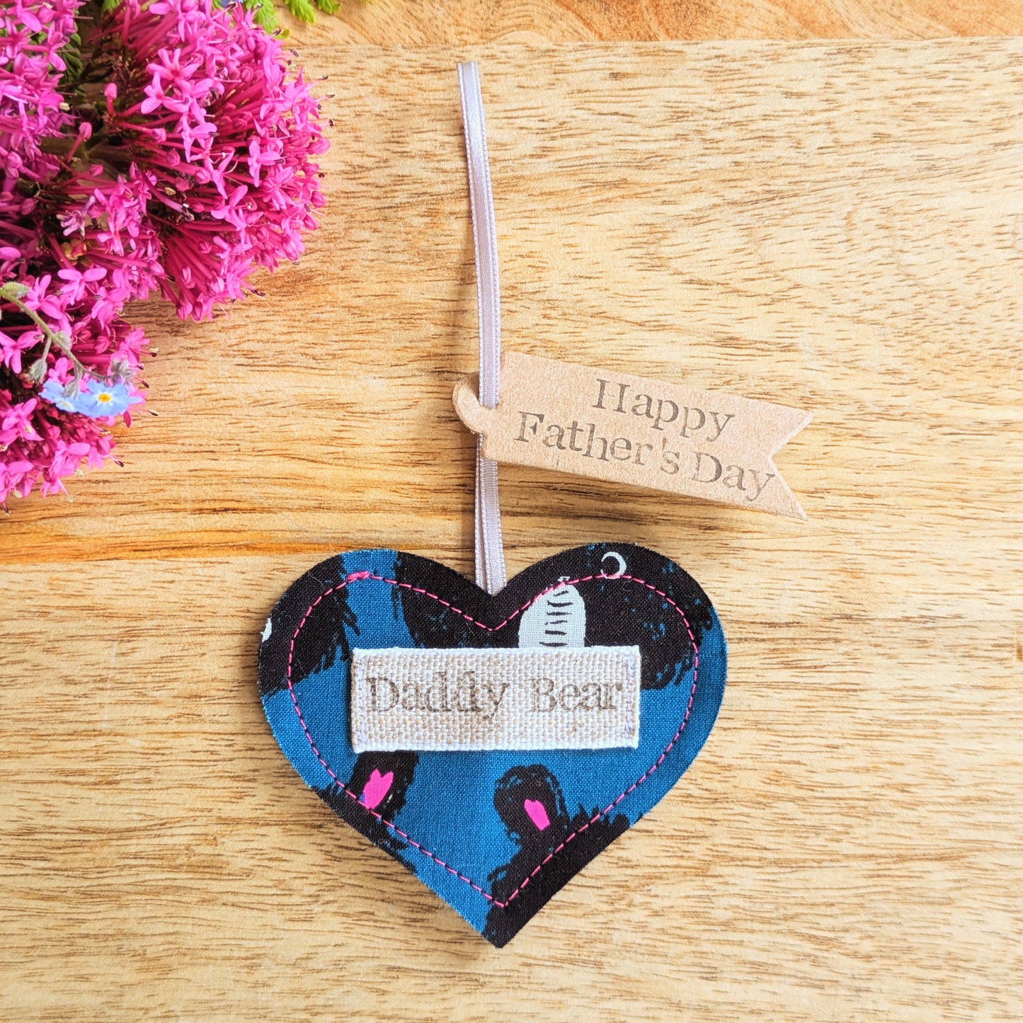 Daddy Bear Hanging Heart Decoration with Plantable Wildflower Seed Backing Card