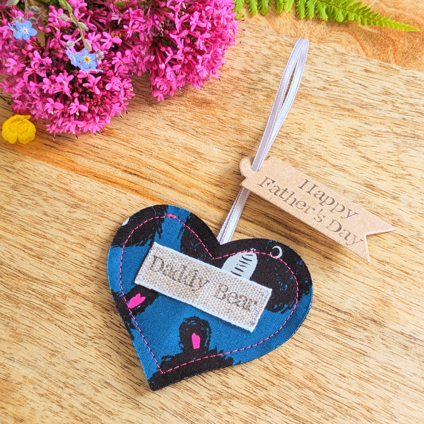 Daddy Bear Hanging Heart Decoration with Plantable Wildflower Seed Backing Card