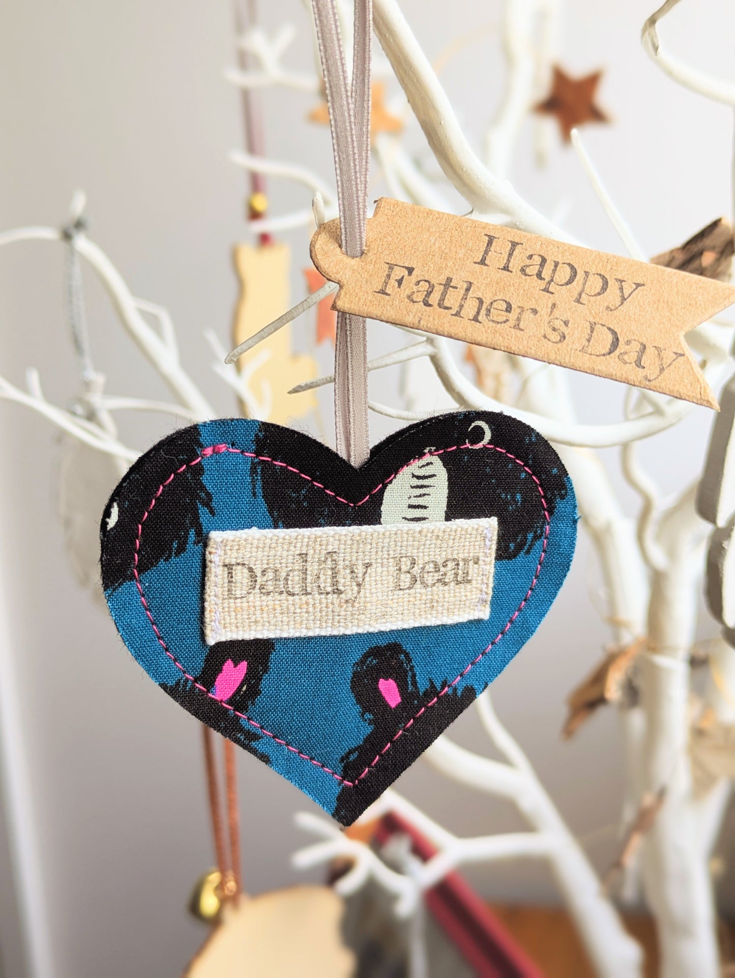 Daddy Bear Hanging Heart Decoration with Plantable Wildflower Seed Backing Card