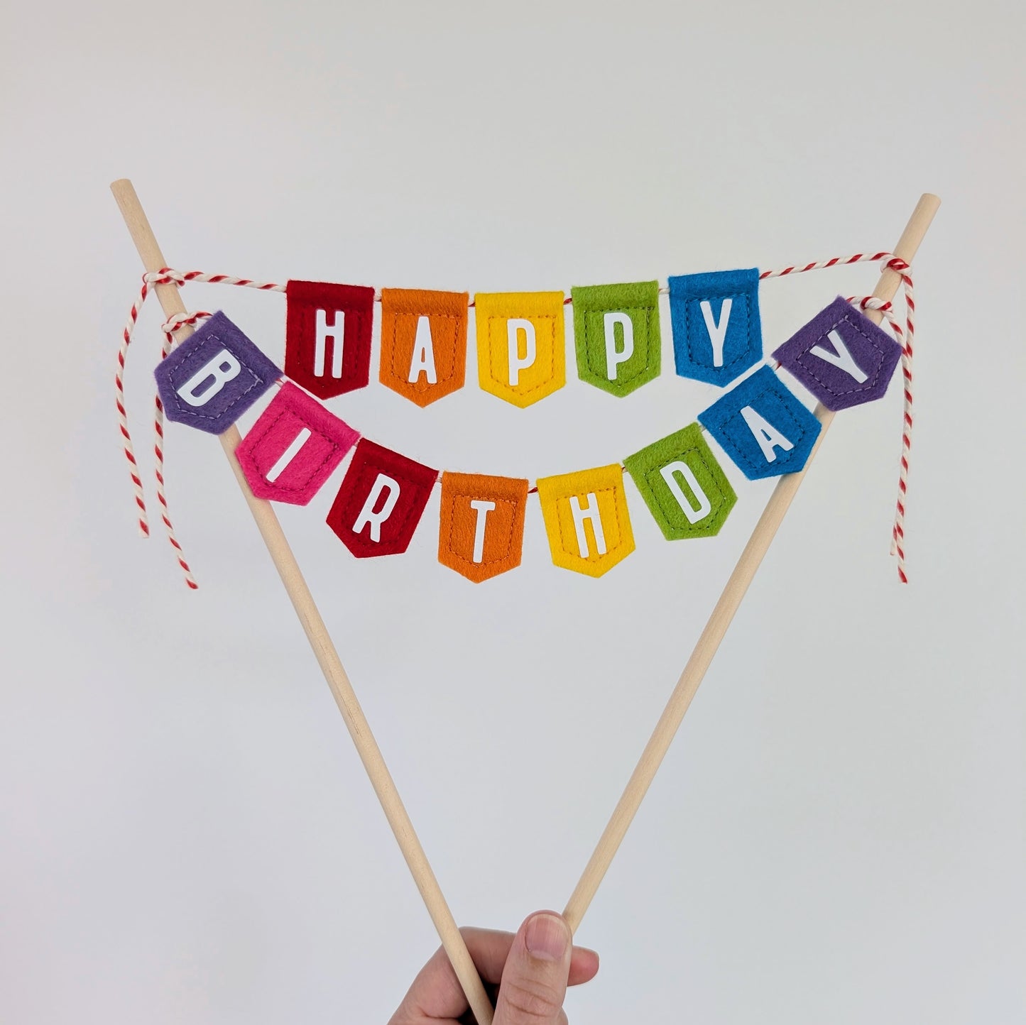 Handmade felt rainbow happy birthday cake topper bunting