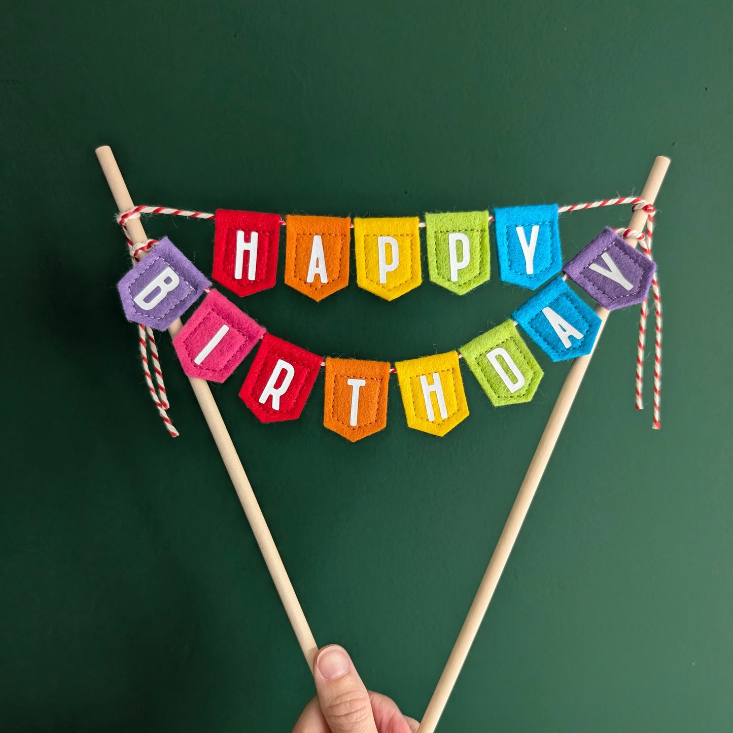 Handmade felt rainbow happy birthday cake topper bunting