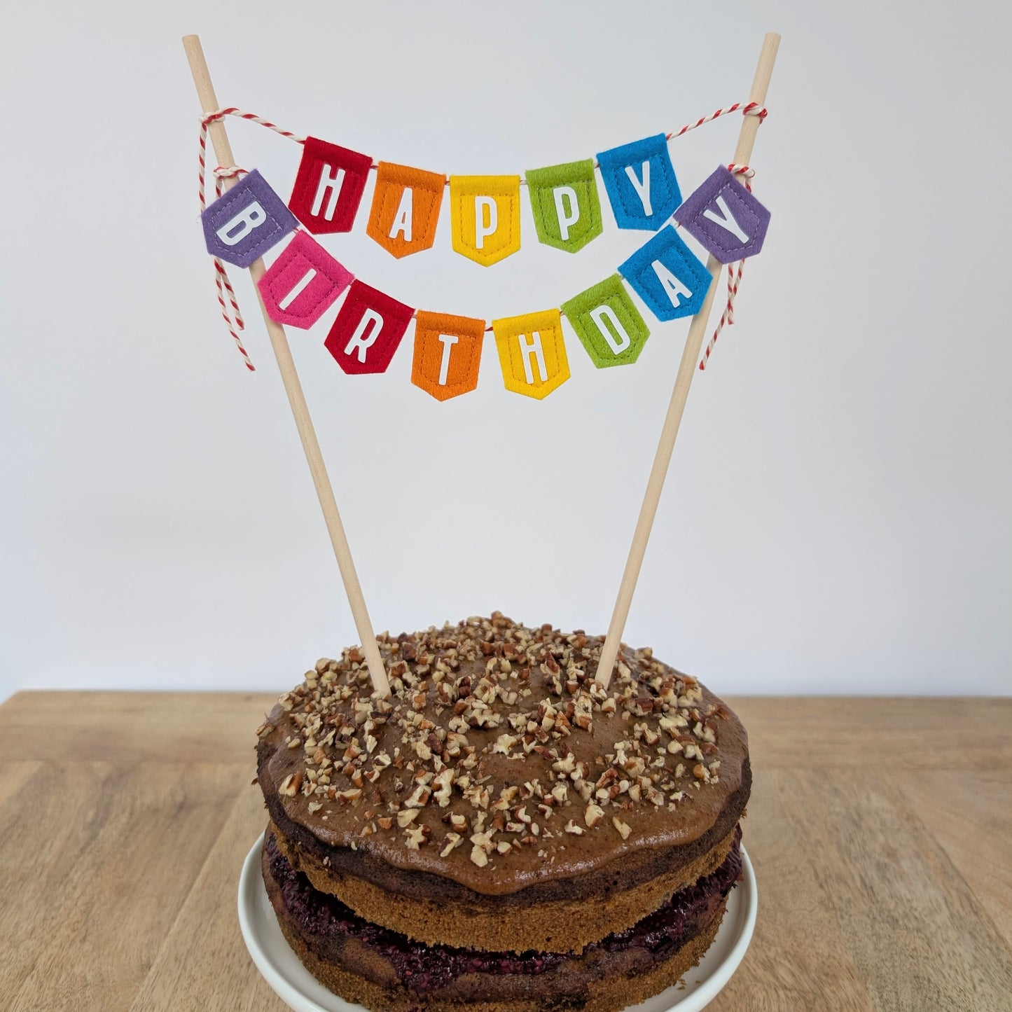 Handmade felt rainbow happy birthday cake topper bunting