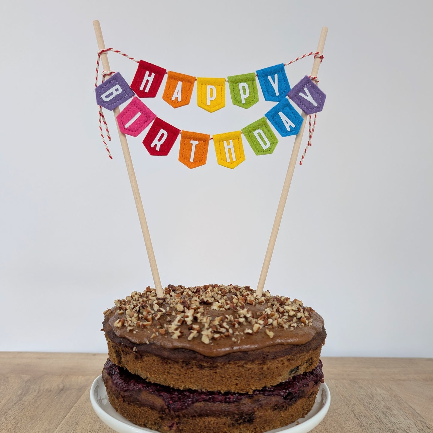 Handmade felt rainbow happy birthday cake topper bunting