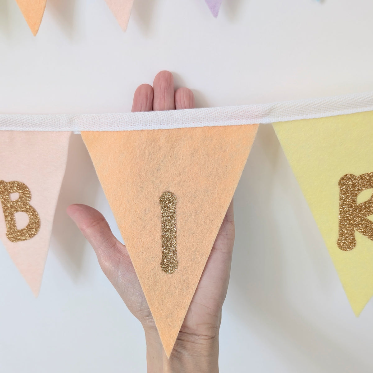 Felt Pastel Rainbow Happy Birthday Bunting - Larger Size with Sparkly Gold Lettering (Can Be Customised)