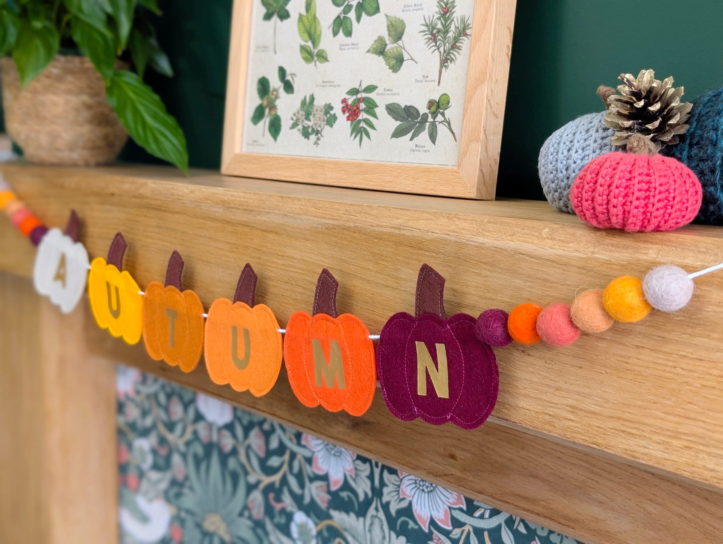 Felt 'Autumn' Pumpkin and Felt Ball Garland