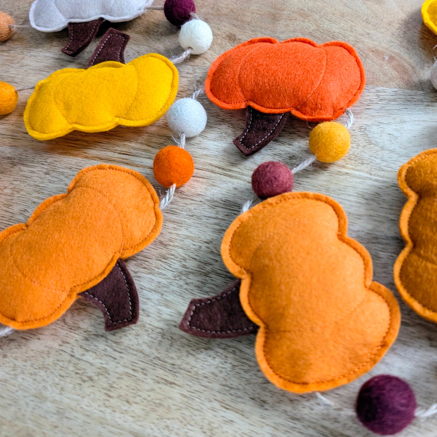 Felt Pumpkin and Felt Ball Garland - Oranges and Yellows