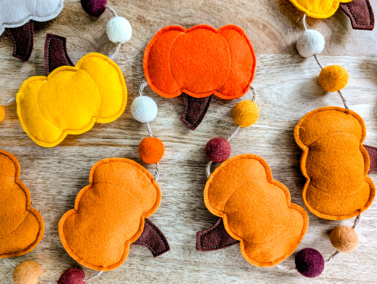 Felt Pumpkin and Felt Ball Garland - Oranges and Yellows