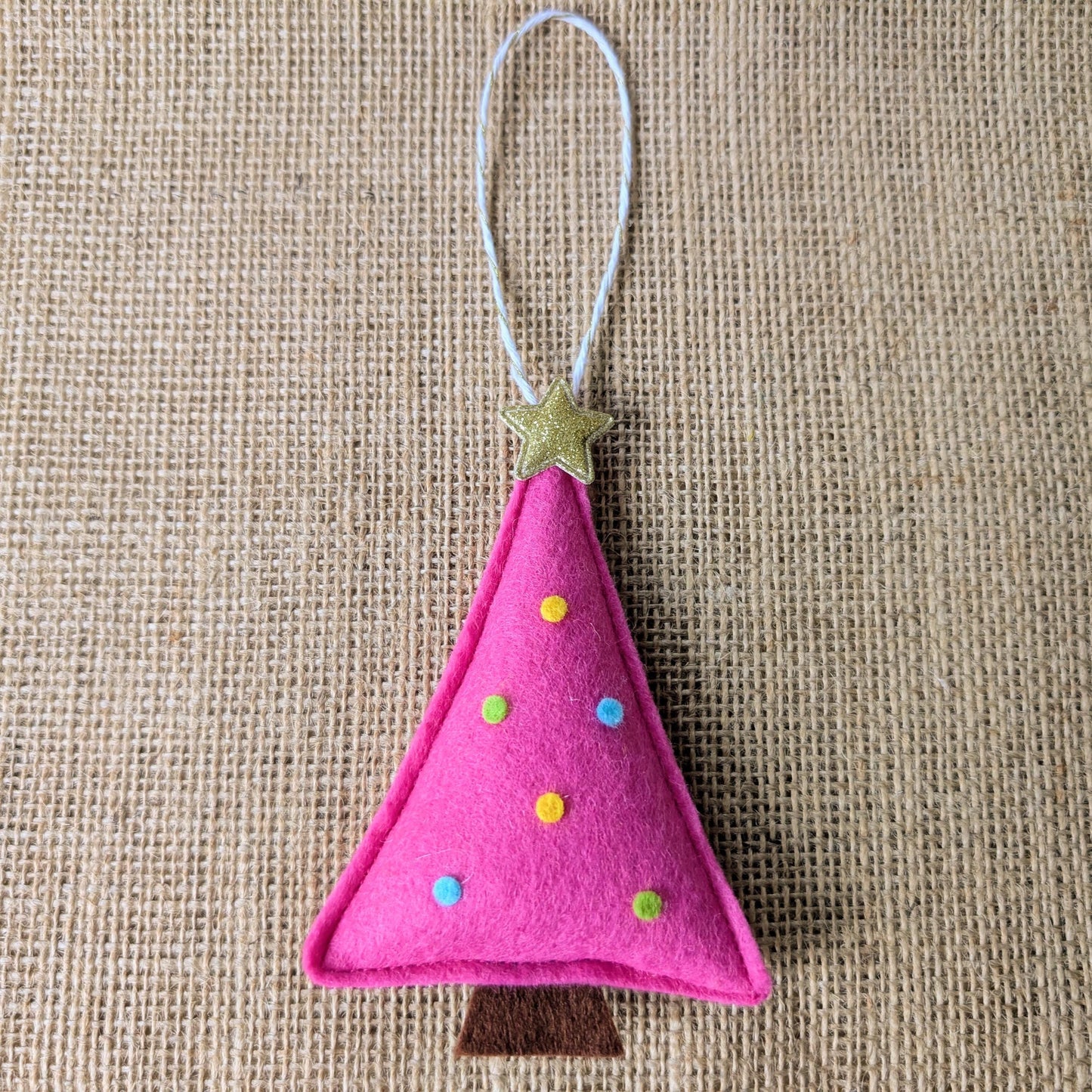 Felt Christmas Tree Hanging Decorations: Pink, green and turquoise