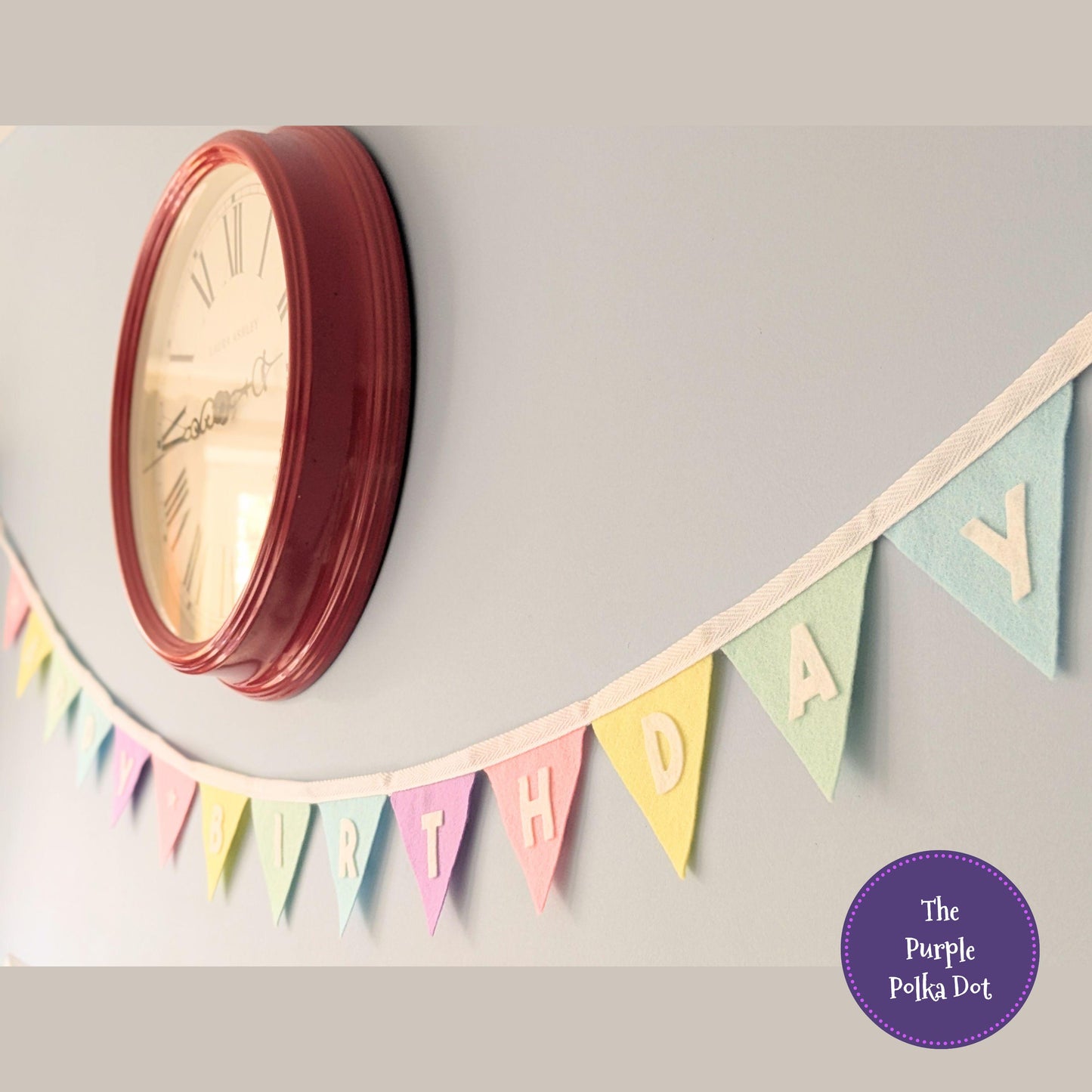 Happy Birthday felt rainbow pastel bunting with die-cut lettering
