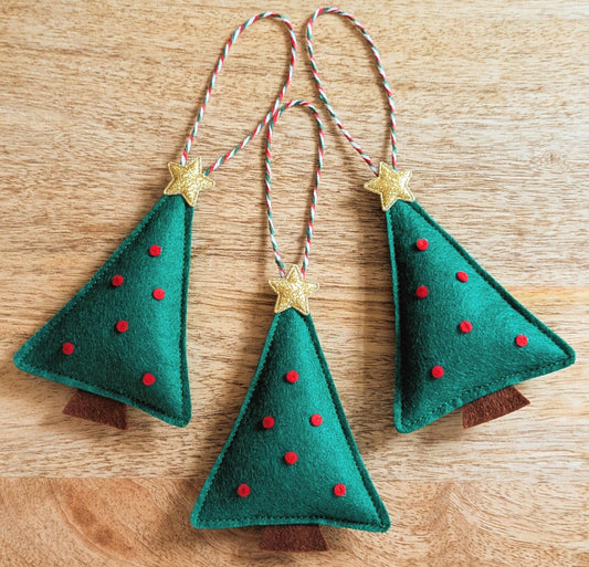 Felt Christmas Tree Hanging Decorations: Red and Holly Green