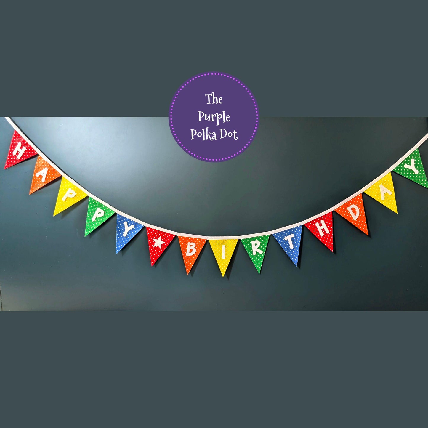 Felt happy birthday banner, fabric rainbow party banner, bright material celebration garland, birthday sign for all ages and all genders