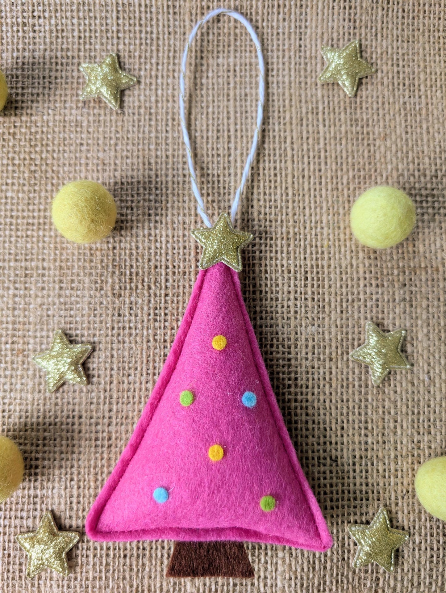 Felt Christmas Tree Hanging Decorations: Pink, green and turquoise