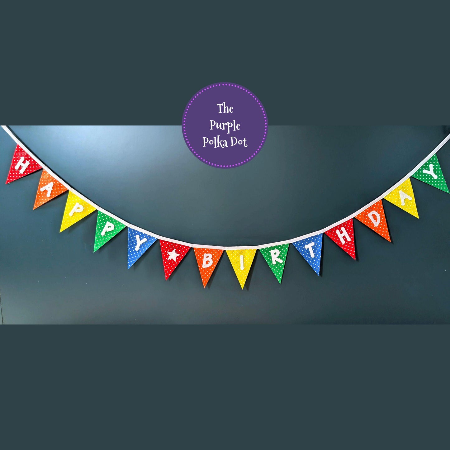 Felt happy birthday banner, fabric rainbow party banner, bright material celebration garland, birthday sign for all ages and all genders
