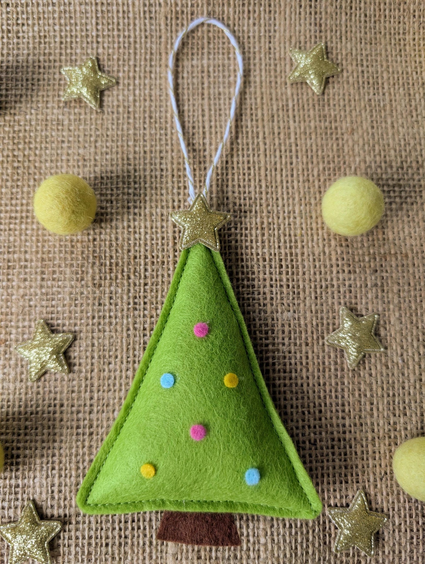 Felt Christmas Tree Hanging Decorations: Pink, green and turquoise