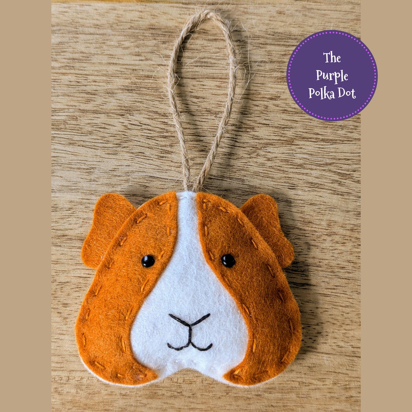 Handmade colourful felt guinea pig hanging ornament, wheek wheek cavy card, cute wool blend piggy decor, unique gift for guinea pig lover
