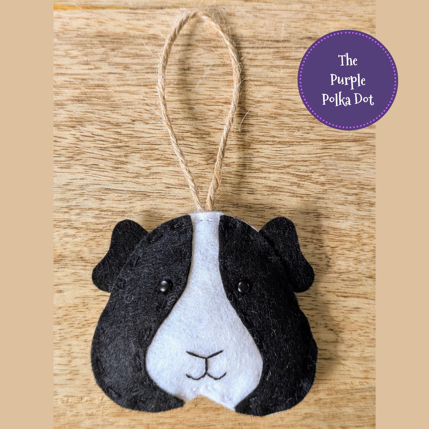 Handmade colourful felt guinea pig hanging ornament, wheek wheek cavy card, cute wool blend piggy decor, unique gift for guinea pig lover