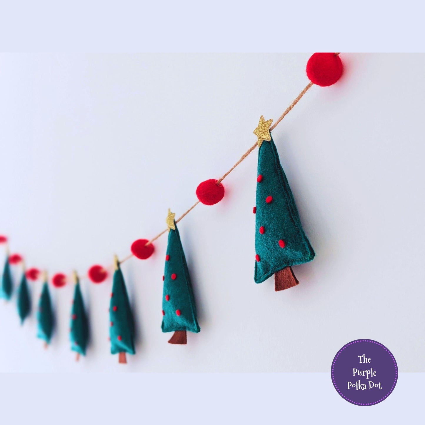 Felt Christmas Tree Garland - Holly Green and Red in a Variety of Lengths