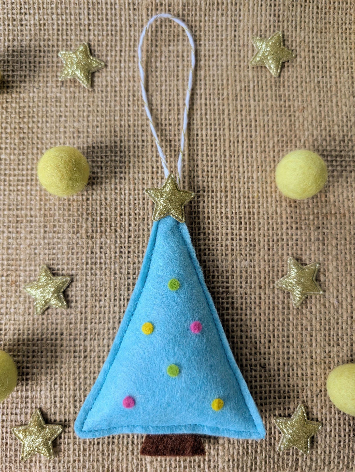 Felt Christmas Tree Hanging Decorations: Pink, green and turquoise