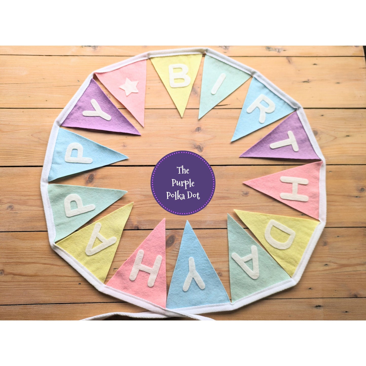 Happy Birthday felt rainbow pastel bunting with hand-cut lettering